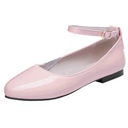 MISSUIT Damen Lack Pumps Riemchen Flach Ballerina Mary Jane Sommer Schuhe(Pink,45) von MISSUIT