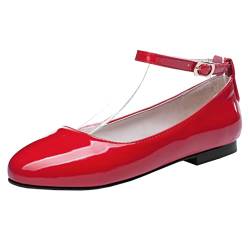 MISSUIT Damen Lack Pumps Riemchen Flach Ballerina Mary Jane Sommer Schuhe(Rot,44) von MISSUIT