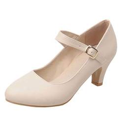 MISSUIT Damen Mary Jane Damenschuhe Kitten Heel Pumps mit Knöchelriemchen Kleinem Absatz Schuhe(Beige,36) von MISSUIT