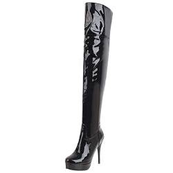 MISSUIT Damen Overknee Stiefel High Heels Plateau Lack Stiletto Boots Winter Schuhe(Schwarz,35) von MISSUIT