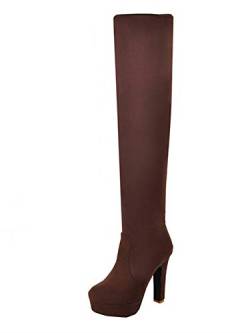MISSUIT Damen Overknee Stiefel High Heels Sretch Boots mit Blockabsatz und 12cm Absatz Winter Schuhe(Braun,39) von MISSUIT