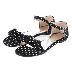 MISSUIT Damen Polka Dots Rockabilly Sandalen mit Riemchen Flach und Schleife Sandaletten Knöchelriemchen Schuhe(Schwarz,35) von MISSUIT
