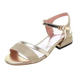 MISSUIT Damen Riemchensandalen Glitzer Flach Sandaletten mit Knöchelriemchen Sommer Offene Zehen Schuhe(Gold,42) von MISSUIT