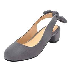 MISSUIT Damen Slingback Pumps Blockabsatz Schleife Geschlossen Rockabilly Schuhe(Grau,42) von MISSUIT