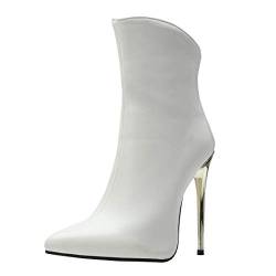 MISSUIT Damen Spitze High Heels Stiefeletten Stiletto Ankle Boots Reißverschluss Hinten 12cm Absatz(Weiß,44) von MISSUIT