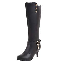 MISSUIT Damen Stiletto Stiefel High Heels Kniehoch Spitz Langschaft Kniehohe Stiefel Reißverschluss Herbst Winter Schuhe(Schwarz,45) von MISSUIT