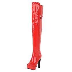 MISSUIT Lack Stiefel Overknee High Heels Plateau Boots(Rot,35) von MISSUIT