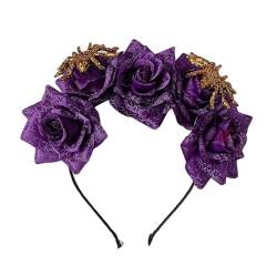 MISUVRSE Halloween Themed Punk Stirnband für Männer Frauen Gothic Rose Blume Hairhoop Kostüm Zubehör Erwachsene Party Kopfschmuck Halloween Schädel Stirnband Halloween Thema Kopfschmuck von MISUVRSE