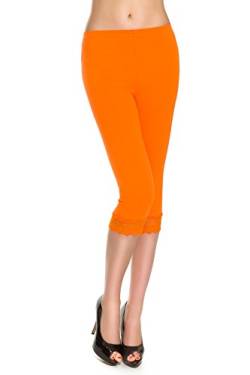 FUTURO FASHION MITAAMI - Damen Baumwoll-Leggings mit Spitzensaum - Größe 36-50 - Orange - 38 von MITAAMI