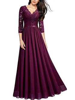 MIUSOL Abendkleider Damen Elegant Vintage Hochzeit Spitze Chiffon Faltenrock Prom Langes Kleid Magenta L von MIUSOL