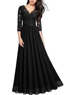 MIUSOL Abendkleider Damen Elegant Vintage Hochzeit Spitze Chiffon Faltenrock Prom Langes Kleid Schwarz XL von MIUSOL