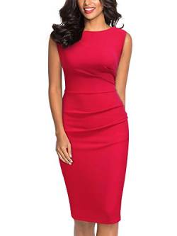 MIUSOL Damen Ärmellos Knielang Fältchen Etuikleid Businesskleid Rot XL von MIUSOL