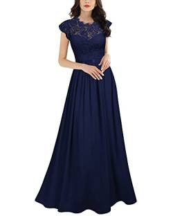 MIUSOL Damen Elegant Ärmellos Rundhals Vintage Herbst Winter Hochzeit Chiffon Faltenrock Langes Kleid Navy Blau Gr.S von MIUSOL