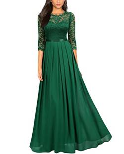 MIUSOL Damen Elegant Halbarm Rundhals Vintage Spitzenkleid Hochzeit Chiffon Faltenrock Langes Kleid Grün 2XL von MIUSOL