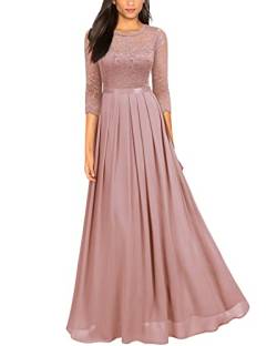 MIUSOL Damen Elegant Halbarm Rundhals Vintage Spitzenkleid Hochzeit Chiffon Faltenrock Langes Kleid Rosa Gr.L von MIUSOL