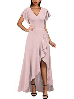 MIUSOL Damen V-Ausschnitt Langes Split Kleid Cocktail Party Abendkleid Rosa Gr.2XL von MIUSOL