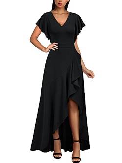 MIUSOL Damen V-Ausschnitt Langes Split Kleid Cocktail Party Abendkleid Schwarz Gr.XL von MIUSOL
