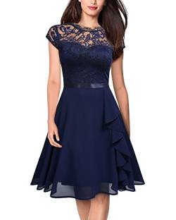 MIUSOL Damen Vintage Blumenspitze Rundhals A-Linie Schwingen Party Kleid（Navy Blau，Gr.S） von MIUSOL