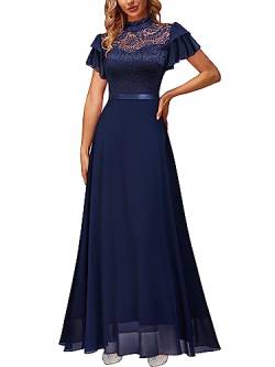 MIUSOL Damen Vintage Spitze Schmetterling Ärmel Brautjungfer Party Kleid Langes Abendkleid（Navy Blau，Gr.M） von MIUSOL