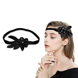 MIVAIUN 1920er Jahre Stil Haarband,Vintage 20er Jahre Stirnband,Great Gatsby Damen,Pailletten Stirnband,Flapper Stirnband,Braut Tiara Haarschmuck,20er Showgirl Kopfbedeckung für Dame Mädchen (Schwarz) von MIVAIUN