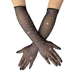 MIVAIUN 2 Paar Lange Netzhandschuhe für Damen Long Fishnet Gloves mit Funkelnden Schwarz Mode Opernhandschuhen für 80er Kostümpartys Halloween Zubehör Hochzeit Dinner Party (2 Paar) von MIVAIUN