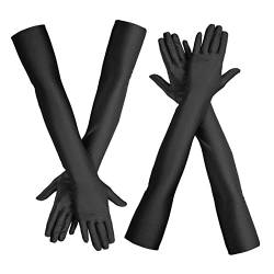 MIVAIUN 2 Paar Schwarze Handschuhe Lang, 1920s Handschuhe für Damen Abendhandschuhe Satin Handschuhe Lang, Elastisch, Opernhandschuhe, Ellenbogen Lange Satin Handschuhe, 52 cm (Schwarze) von MIVAIUN