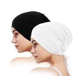 MIVAIUN 2 Stück Frauen Undercap Hijab Verstellbarer Hijab Mütze Muslimischen Kopftuch Bindeverschluss Hinten Einfarbiger Hijab Hijab Kappen Atmungsaktive Hijab Elastisches Hijab (2 Stück) von MIVAIUN