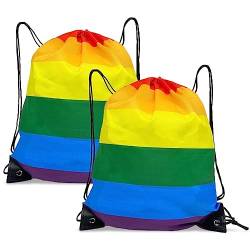 MIVAIUN 2 Stück Regenbogen Rucksack mit Kordelzug Turnbeutel Regenbogen Rucksack Pride Flag Rucksack Turnbeutel mit Kordelzug für Pride Parade Fitness Outdoor Sport Erwachsene Kinder (2 Stück) von MIVAIUN