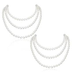 MIVAIUN 2 Stücke 1920s Gatsby Kostüm Accessoires Lange Perle Halskette,Dame Weiße elegante künstliche Perlen-Halsketten -lange Strickjacke-Perlen-Ketten-Halskette,Perlenkette weiß 150 cm (150 cm) von MIVAIUN
