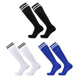 MIVAIUN 3 Paar Lange Fußballsocken Kinder, Elastische Sportsocken Trainingssocken Fußballstutzen, Kniehohe Fußball Socken für Laufen, Training, Sport, Jungen Mädchen 5–12 Jahren (Black,Blue,White) von MIVAIUN