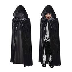 MIVAIUN Halloween Schwarz Kapuzenumhang Hexe Cosplay Zubehör Erwachsene Kinder Kostüm, Schwarz Umhang, Halloween Kostüm, Samt Umhang, Umhang für Halloween, Maskerade, Familienfeier (Schwarz,90cm) von MIVAIUN