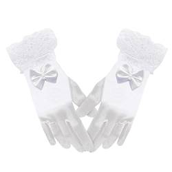 MIVAIUN Mädchen Short Elegante Satin Bogen Handschuhe Für Blumenmädchen Handschuhe Weiß für Mädchen,für Bühnenauftritt Geburtstagsfeier Hochzeit Opera Fasching Kostüm Accessories (weiß) von MIVAIUN