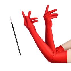 MIVAIUN Rote Handschuhe, Ellenbogenhandschuhe, lange Handschuhe, Satinhandschuhe, Opernhandschuhe, 1920er Jahre Fancy Dress Handschuhe, 1920er Jahre Stil Prom Handschuhe (2 Psc) von MIVAIUN