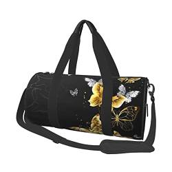 Casual Große Kapazität Runde Jagd Flying Wild Ducks Duffel Bag Sport Training Runde Tasche Zylinder Tasche, Gold, Weiß, Schmetterlinge, Schwarz, Einheitsgröße von MIWOIE