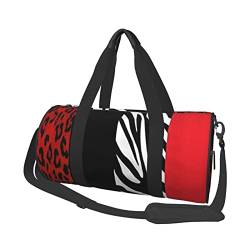 Lässige Reisetasche mit großem Fassungsvermögen, rund, niedlich, grüne Palmblätter, Sport-Training, runde Tasche, zylinderförmige Tasche, Roter Leoparden- und Zebra-Tier, Einheitsgröße von MIWOIE