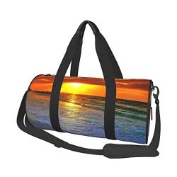 Lässige große Kapazität Runde Bananenblatt grüne Seesack Sport Training Runde Tasche Zylinder Tasche, Strand mit Sonnenuntergang, Einheitsgröße von MIWOIE