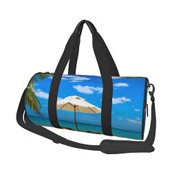 Lässige große Kapazität Runde Bananenblatt grüne Seesack Sport Training Runde Tasche Zylinder Tasche, White Beach Tropical Sea, Einheitsgröße von MIWOIE