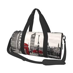 Lässige große Kapazität runde Bögen Nationalpark Duffel Tasche Sport Training Runde Tasche Zylinder Tasche, Rote Telefonzelle London Street, Einheitsgröße von MIWOIE