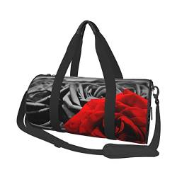 Lässige große Kapazität runde Bögen Nationalpark Duffel Tasche Sport Training Runde Tasche Zylinder Tasche, Schwarze, weiße und rote Rosen, Einheitsgröße von MIWOIE