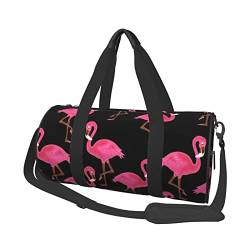Lässige große Kapazität runde Hawaii-Seesack mit Blumendruck, Sport-Training, runde Tasche, zylinderförmige Tasche, Schöne rosa Flamingos, Einheitsgröße von MIWOIE