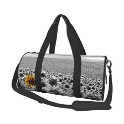 Lässige große Kapazität runde Hawaii-Seesack mit Blumendruck, Sport-Training, runde Tasche, zylinderförmige Tasche, Schwarz-weiße Sonnenblumen., Einheitsgröße von MIWOIE