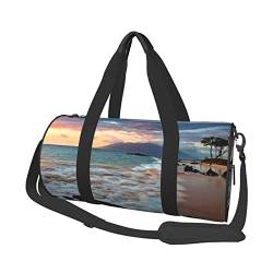 Lässige große Kapazität runde Hawaii-Seesack mit Blumendruck, Sport-Training, runde Tasche, zylinderförmige Tasche, Strand Maui Hawaii Sonnenuntergang Meer Wellen Wolken, Einheitsgröße von MIWOIE