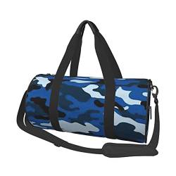 Lässige große Kapazität runde Hawaii-Seesack mit Blumendruck, Sport-Training, runde Tasche, zylinderförmige Tasche, blau camouflage, Einheitsgröße von MIWOIE