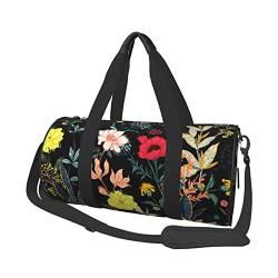 Lässige große Kapazität runde antike ägyptische Hieroglyphe Duffel Tasche Sport Training runde Tasche Zylindertasche, Buntes Boho-Blumenmuster, Einheitsgröße von MIWOIE