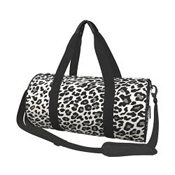 Terrazzo Reisetasche mit großem Fassungsvermögen, rund, Weiß, Sport-Training, runde Tasche, zylinderförmige Tasche, Schwarzes Leopardenmuster, Einheitsgröße von MIWOIE