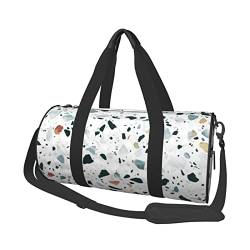 Terrazzo Reisetasche mit großem Fassungsvermögen, rund, Weiß, Sport-Training, runde Tasche, zylinderförmige Tasche, Weiß Terrazzo, Einheitsgröße von MIWOIE