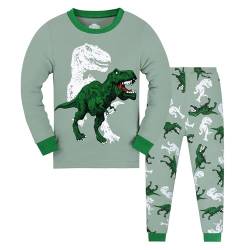 MIXIDON Jungen Schlafanzug Dinosaurier Pyjama Langarm Pyjama Set Kinder Baumwolle Winter Nachtwäsche 98 104 110 116 122 128 134 (9-10 Jahre, Pattern 4) von MIXIDON