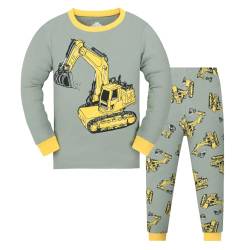 MIXIDON Jungen Schlafanzug Dinosaurier Traktor Pyjama Langarm Pyjama Set Kinder Baumwolle Winter Nachtwäsche 98 104 110 116 122 128 134 von MIXIDON