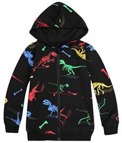 MIXIDON Kapuzenjacke Jungen Sweatjacke für Kinder Zip Up Hoodie Jungen Dinosaurier Kapuzenpullover Jungs Muster 4, 11 Jahre von MIXIDON