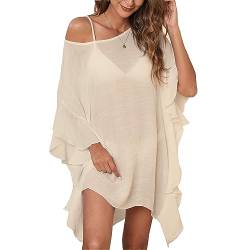 MIXIDON Strandkleid Damen Bikini Cover Up Strandkleider Damen Sommer Cover Up Strandkleid Strandponcho Kimono Damen Strand Bikini überwurf Damen Sexy Rüschenärmel Einheitsgröße Reis von MIXIDON